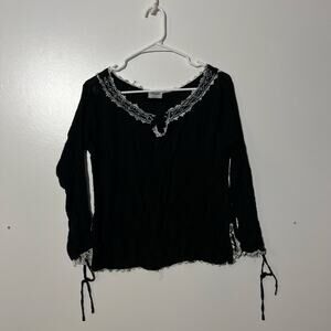 FASHION FUSE Black Embroidered 100% Rayon flowy Blouse Womens Size Large